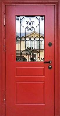 Красная железная дверь Винорит со стеклом и ковкой ДСК-205 в Ногинске