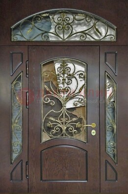 Входная дверь Винорит со стеклом и ковкой и фрамугами ДСК-213 в Бронницах