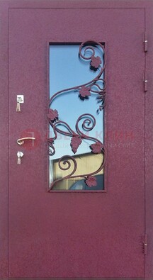 Железная дверь Порошок со стеклом и ковкой лозы ДСК-220 в Бронницах