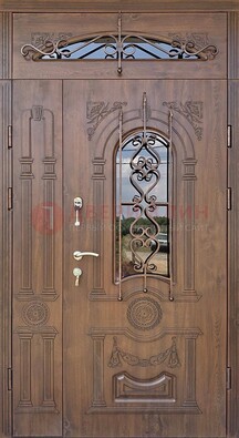 Распашная стальная дверь Винорит со стеклом и ковкой ДСК-232 в Бронницах