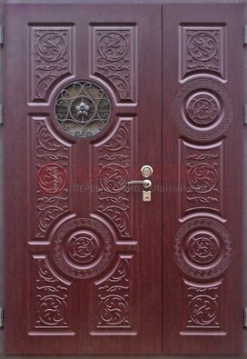 Красная железная дверь Винорит со стеклом и ковкой ДСК-235 в Бронницах