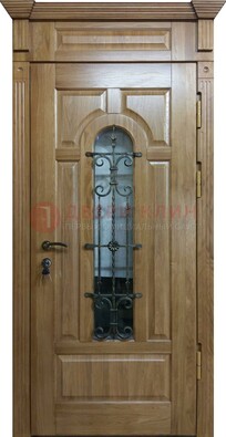 Металлическая дверь массив со стеклом и ковкой для дома ДСК-246 в Бронницах
