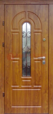 Железная дверь с Виноритом стеклом и ковкой для входа ДСК-261 в Казани