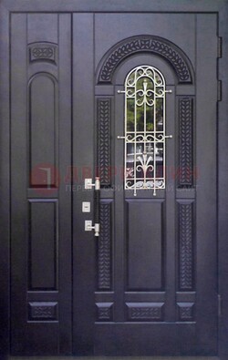 Входная дверь Винорит со стеклом и ковкой с узором ДСК-270 в Бронницах