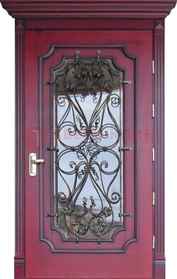 Красная стальная дверь Винорит со стеклом и ковкой ДСК-271 в Краснодаре