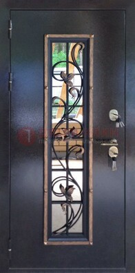 Железная дверь с порошковым напылением стеклом и ковкой ДСК-279 в Бронницах