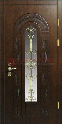 Дизайнерская металлическая дверь со стеклом и ковкой ДСК-50 в Бронницах