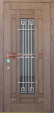 Стандартная железная дверь со стеклом темным и ковкой ДСК-5 в Бронницах