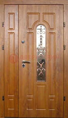 Стальная дверь со стеклом и цветной ковкой ДСК-78 для панельного дома в Бронницах