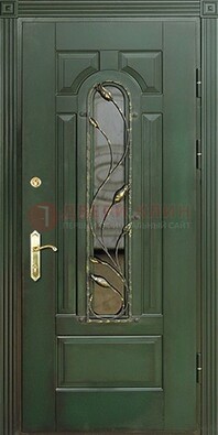 Железная дверь со стеклом и ковкой ДСК-9 для офиса в Бронницах
