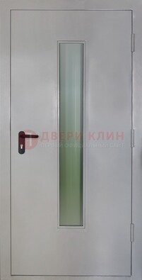 Белая металлическая техническая дверь со стеклянной вставкой ДТ-2 в Бронницах