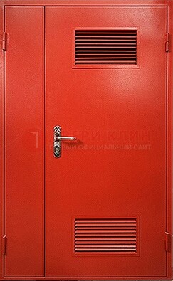 Красная железная техническая дверь с вентиляционными решетками ДТ-4 в Бронницах