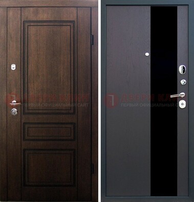 Входная дверь Итальянский орех с МДФ с черным стеклом ДМ-1199 в Бронницах