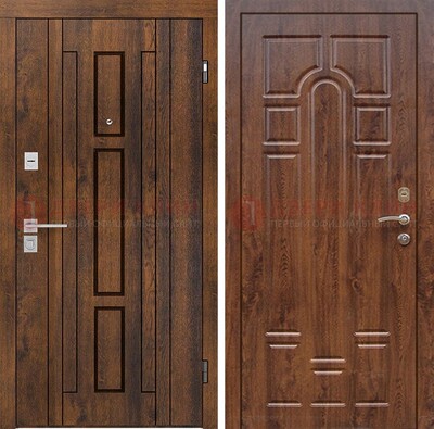 Стальная коричневая дверь с МДФ и коричневой МДФ внутри ДМ-1388 в Бронницах