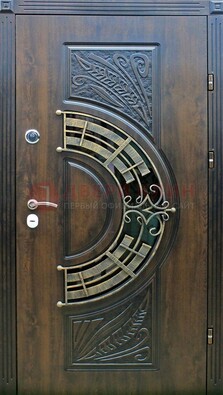 Металлическая филенчатая дверь с виноритом и стеклом ДВТ-144 в Бронницах