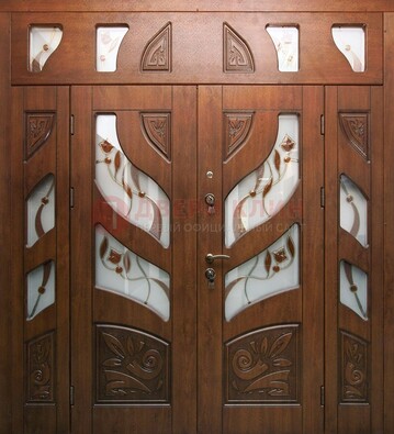 Элитная двухстворчатая дверь с витражным стеклом ДВТ-173 в Бронницах