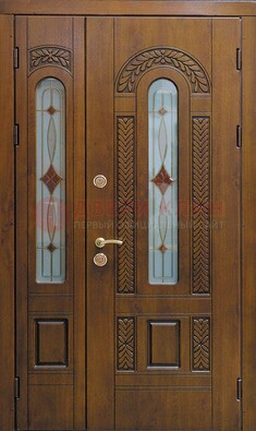 Темная стальная дверь с виноритом и стеклом ДВТ-179 в Бронницах