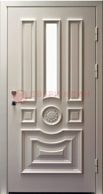 Белая уличная дверь с виноритом и стеклом ДВТ-201 в Бронницах