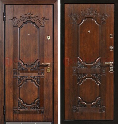 Коричневая железная дверь с виноритом и узором ДВТ-211 в Бронницах
