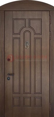 Коричневая стальная дверь с виноритом в форме арки ДВТ-237 в Бронницах