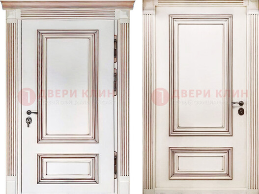 Белая металическая дверь с виноритом для дома ДВТ-239 в Бронницах
