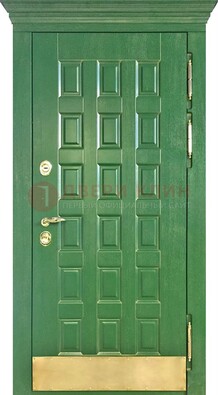 Входная зеленая дверь с виноритом для коттеджа ДВТ-249 в Бронницах