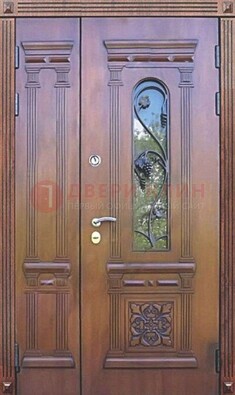 Железная коричневая филенчатая дверь с виноритом и МДФ ДВТ-85 в Бронницах