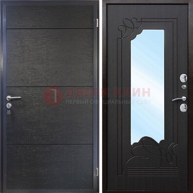 Темная Железная дверь c виноритом и МДФ с зеркалом ДЗ-119 в Бронницах