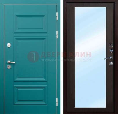 Зеленая входная дверь терморазрыв c виноритом и МДФ с зеркалом ДЗ-122 в Бронницах