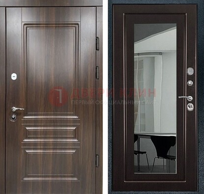 Железная коричневая дверь с МДФ Венге c зеркалом ДЗ-124 в Бронницах
