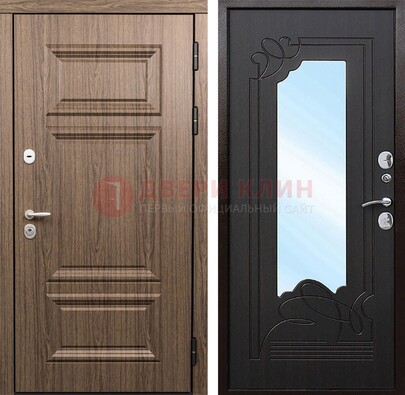 Входная коричневая дверь с зеркалом МДФ Венге ДЗ-127 в Бронницах