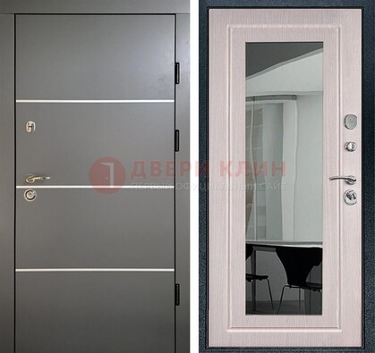 Черная металлическая дверь с зеркалом ДЗ-12 в Бронницах