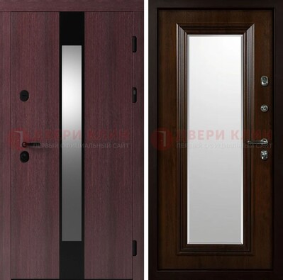 Темная стальная дверь МДФ с обеих сторон с зеркалом ДЗ-143 в Бронницах