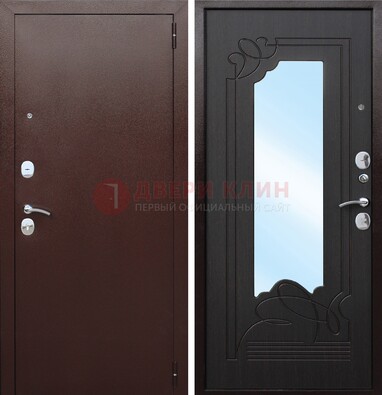 Коричневая стальная дверь с зеркалом ДЗ-18 в Бронницах