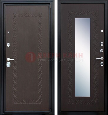 Темная стальная дверь с зеркалом ДЗ-20 в Бронницах