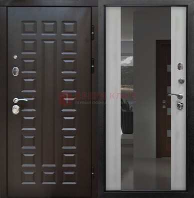 Коричневая металлическая дверь с зеркалом ДЗ-22 в Бронницах