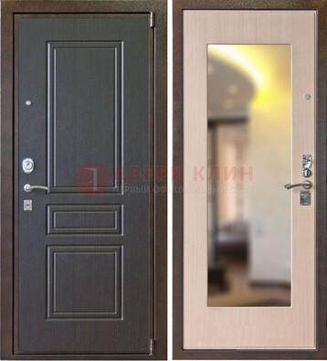 Коричневая стальная дверь с зеркалом МДФ внутри ДЗ-27 в Бронницах
