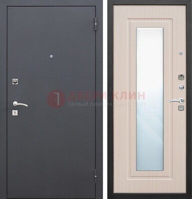 Черная входная дверь с зеркалом МДФ внутри ДЗ-31 в Бронницах