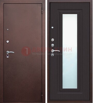 Коричневая металлическая дверь с зеркалом ДЗ-43 в Бронницах