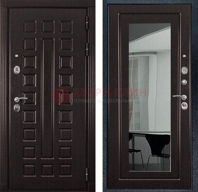 Темная металлическая дверь с зеркалом МДФ внутри ДЗ-4 в Бронницах