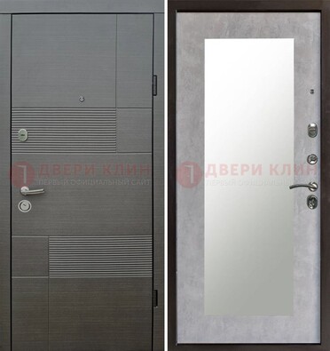 Серая входная дверь с МДФ панелью и зеркалом внутри ДЗ-51 в Бронницах