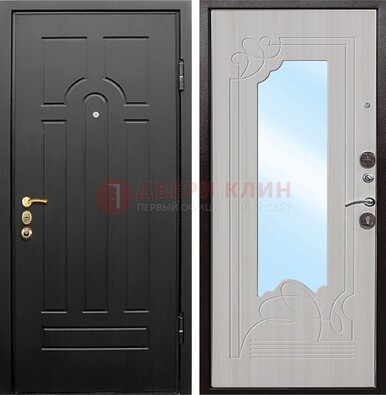Темная входная дверь с МДФ Беленый дуб и зеркалом ДЗ-58 в Бронницах