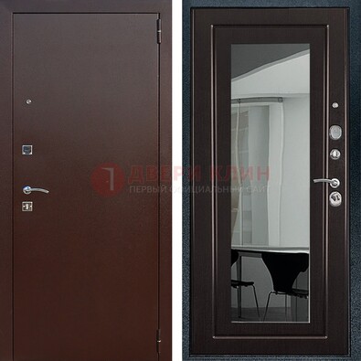 Металлическая дверь с порошковым напылением с МДФ и зеркалом ДЗ-61 в Бронницах