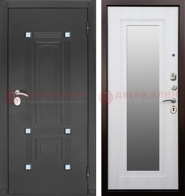 Стальная черная дверь МДФ с зеркалом ДЗ-76 в Бронницах