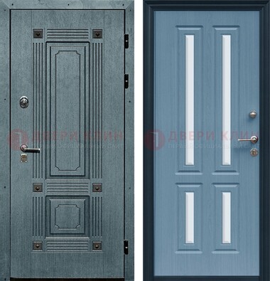 Голубая филенчатая дверь с МДФ и зеркальными вставками внутри ДЗ-80 в Бронницах