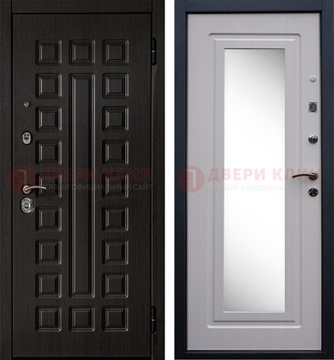Черная филенчатая металлическая дверь МДФ с зеркалом ДЗ-83 в Бронницах