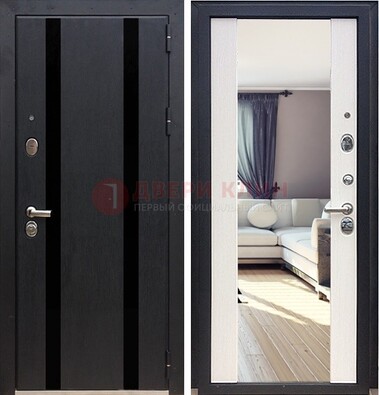 Черная входная дверь с зеркалом МДФ внутри ДЗ-9 в Бронницах