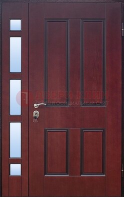Красная входная полуторная дверь со стеклом ПЛ-10 в Бронницах
