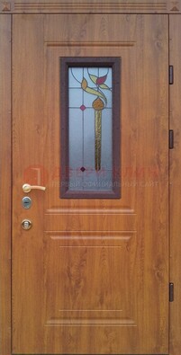 Железная дверь с МДФ и витражом ВЖ-24 в Бронницах